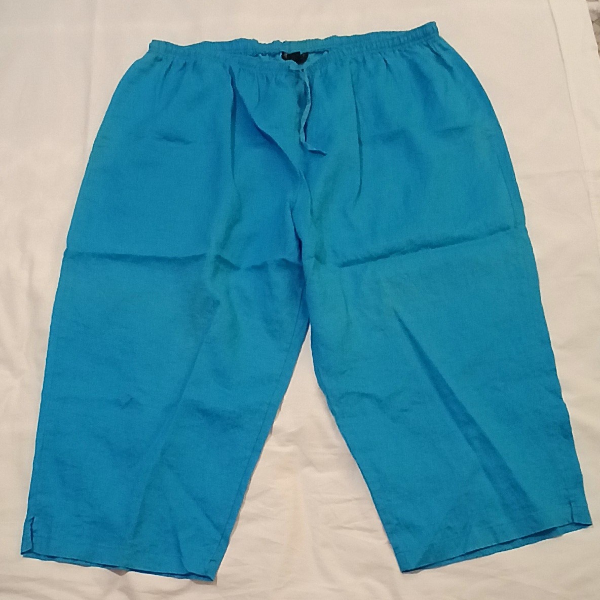 Ashley Stewart Capri Pants Womens 26 Blue Ramie Blend Elastic Waist Casual